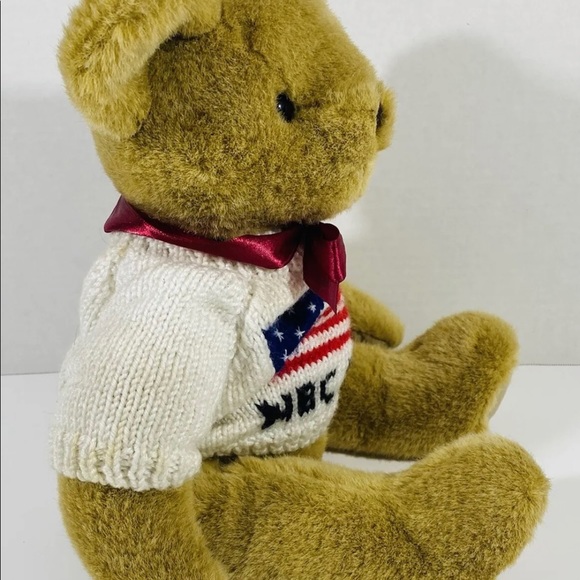 Vintage NBC NYC Teddy Bear Plush Sweater Stuffed Animal Brown Red Bow 17” Toy - Picture 6 of 9